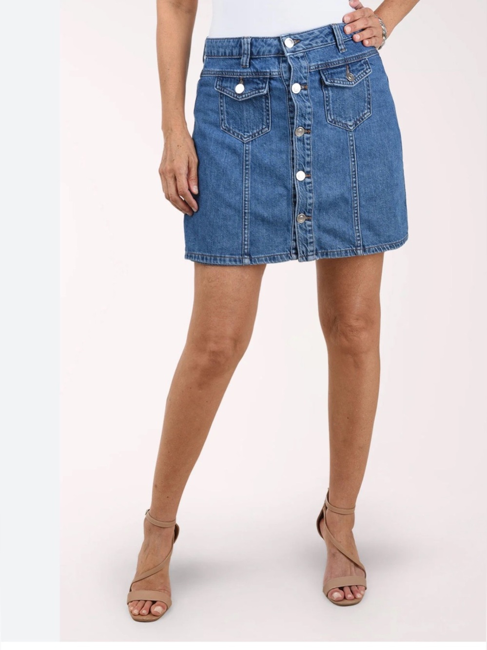 Tribal jeans Blue Button-Front Denim Mini Skirt